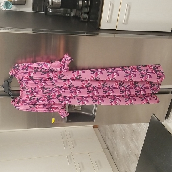 💕WAYF💕 Off Shoulder Shoulder Maxi Dress ~ Pink Birds of Paradise XS (*No Belt) - Picture 9 of 16